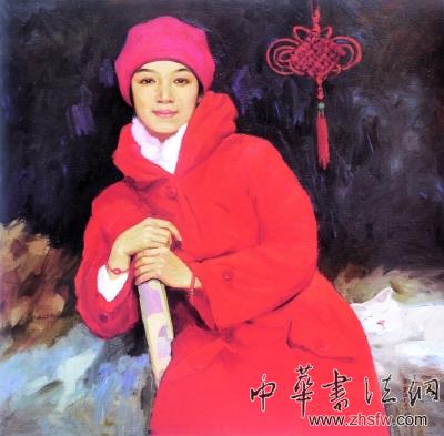 穿中国红的女生 (油 画·局部) 王 霞